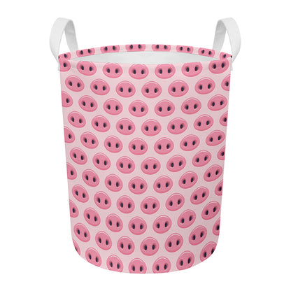 Pink Pig Nose Pattern Print Round Laundry Basket