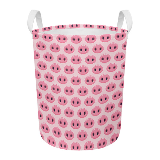 Pink Pig Nose Pattern Print Round Laundry Basket