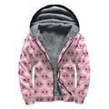Pink Pig Nose Pattern Print Sherpa Lined Zip Up Hoodie