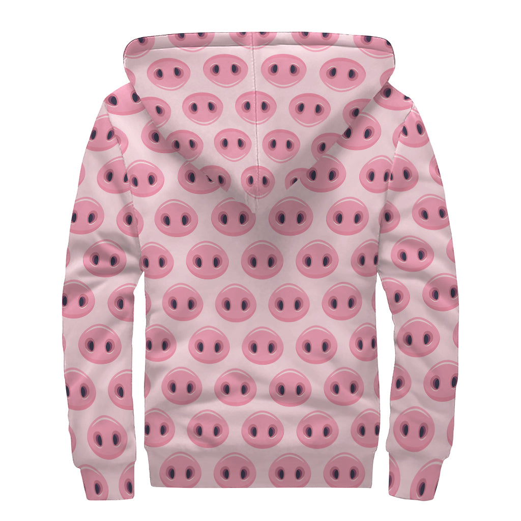 Pink Pig Nose Pattern Print Sherpa Lined Zip Up Hoodie