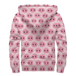 Pink Pig Nose Pattern Print Sherpa Lined Zip Up Hoodie