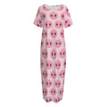 Pink Pig Nose Pattern Print Short Sleeve Long Nightdress