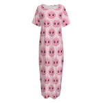 Pink Pig Nose Pattern Print Short Sleeve Long Nightdress