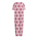 Pink Pig Nose Pattern Print Short Sleeve Long Nightdress
