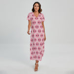Pink Pig Nose Pattern Print Short Sleeve Maxi Dress