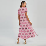 Pink Pig Nose Pattern Print Short Sleeve Maxi Dress