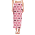Pink Pig Nose Pattern Print Side Slit Maxi Skirt