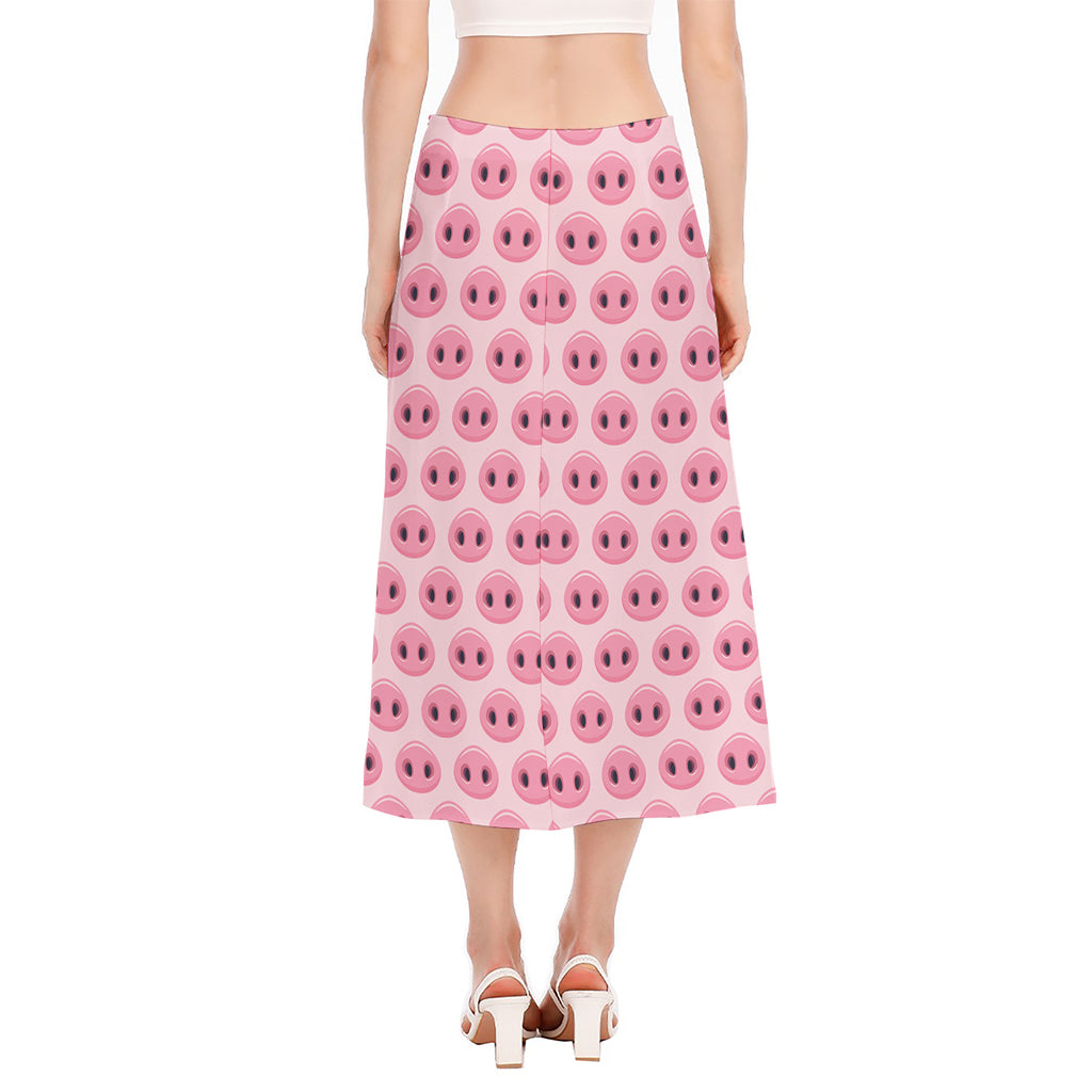 Pink Pig Nose Pattern Print Side Slit Midi Skirt