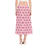 Pink Pig Nose Pattern Print Side Slit Midi Skirt