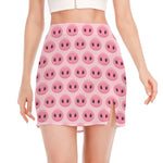 Pink Pig Nose Pattern Print Side Slit Mini Skirt