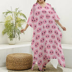 Pink Pig Nose Pattern Print Silk V-Neck Kaftan Dress