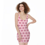Pink Pig Nose Pattern Print Sleeveless Bodycon Dress