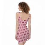 Pink Pig Nose Pattern Print Sleeveless Bodycon Dress