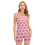 Pink Pig Nose Pattern Print Sleeveless One Piece Swimsuit