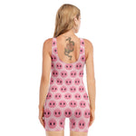 Pink Pig Nose Pattern Print Sleeveless One Piece Swimsuit