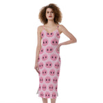 Pink Pig Nose Pattern Print Slim Fit Midi Cami Dress