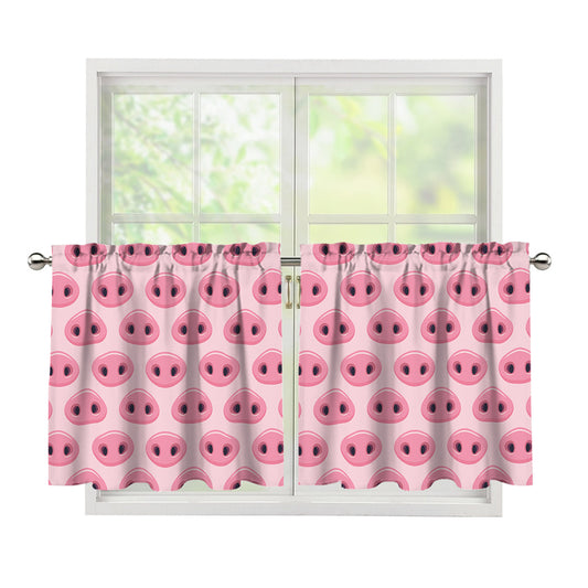 Pink Pig Nose Pattern Print Tier Curtains