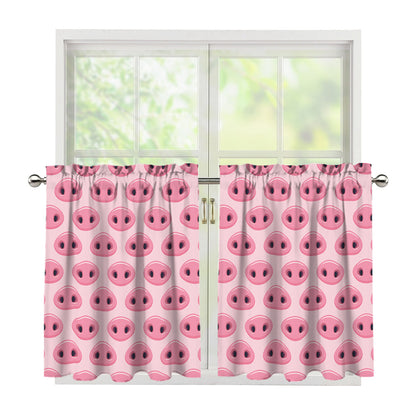 Pink Pig Nose Pattern Print Tier Curtains