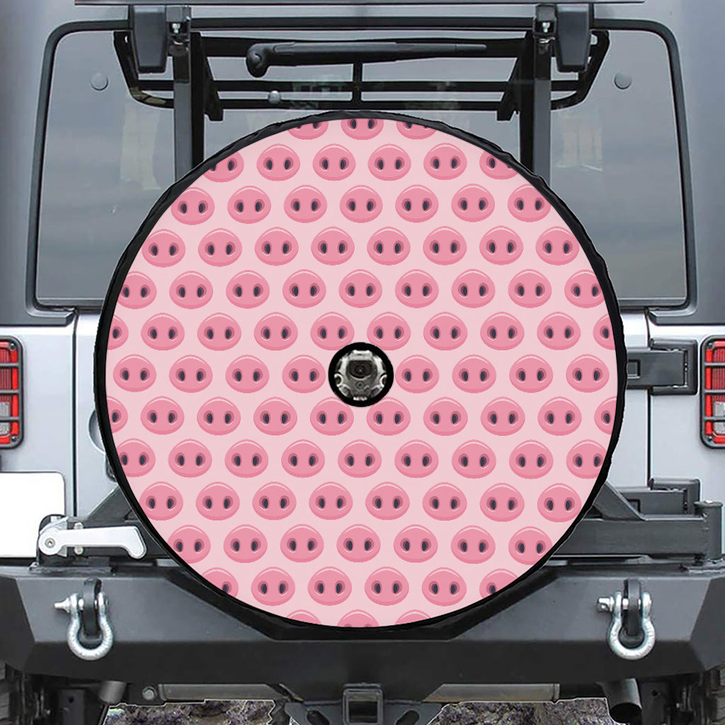 Pink Pig Nose Pattern Print Tire Cover With Camera Hole
