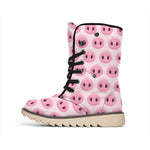 Pink Pig Nose Pattern Print Winter Boots