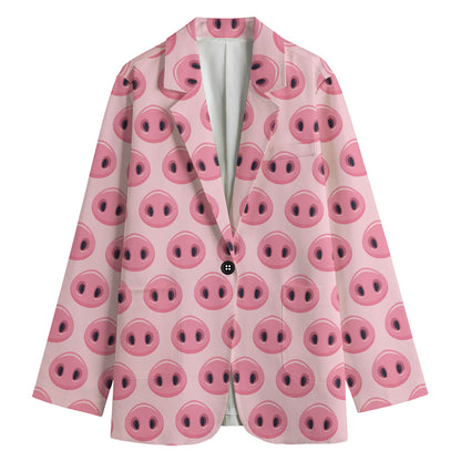 Pink Pig Nose Pattern Print Women's Blazer