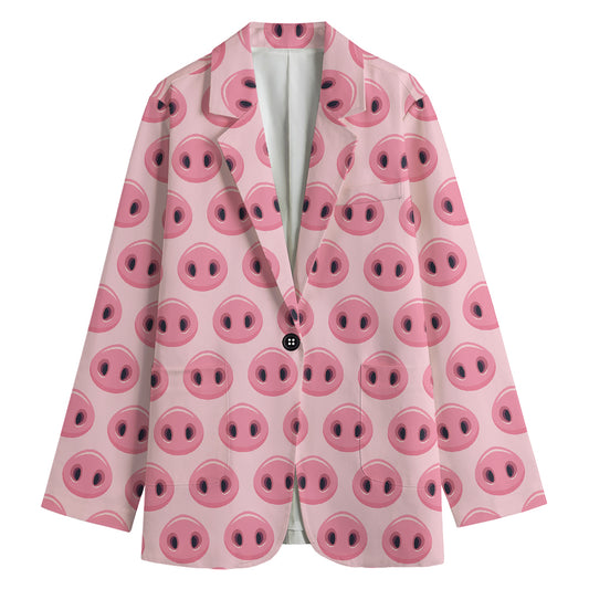 Pink Pig Nose Pattern Print Women's Blazer