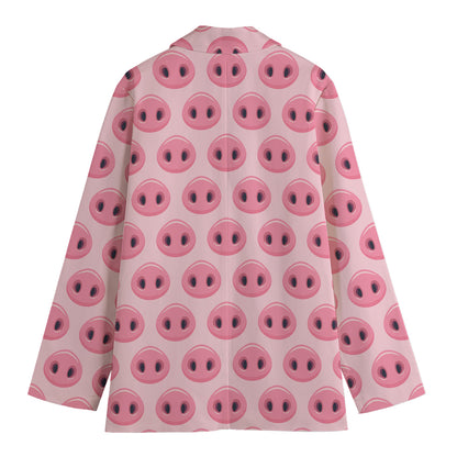 Pink Pig Nose Pattern Print Women's Blazer