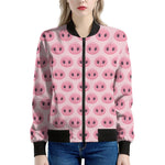 Pink Pig Nose Pattern Print Women's Bomber Jacket
