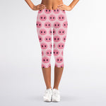 Pink Pig Nose Pattern Print Women's Capri Leggings