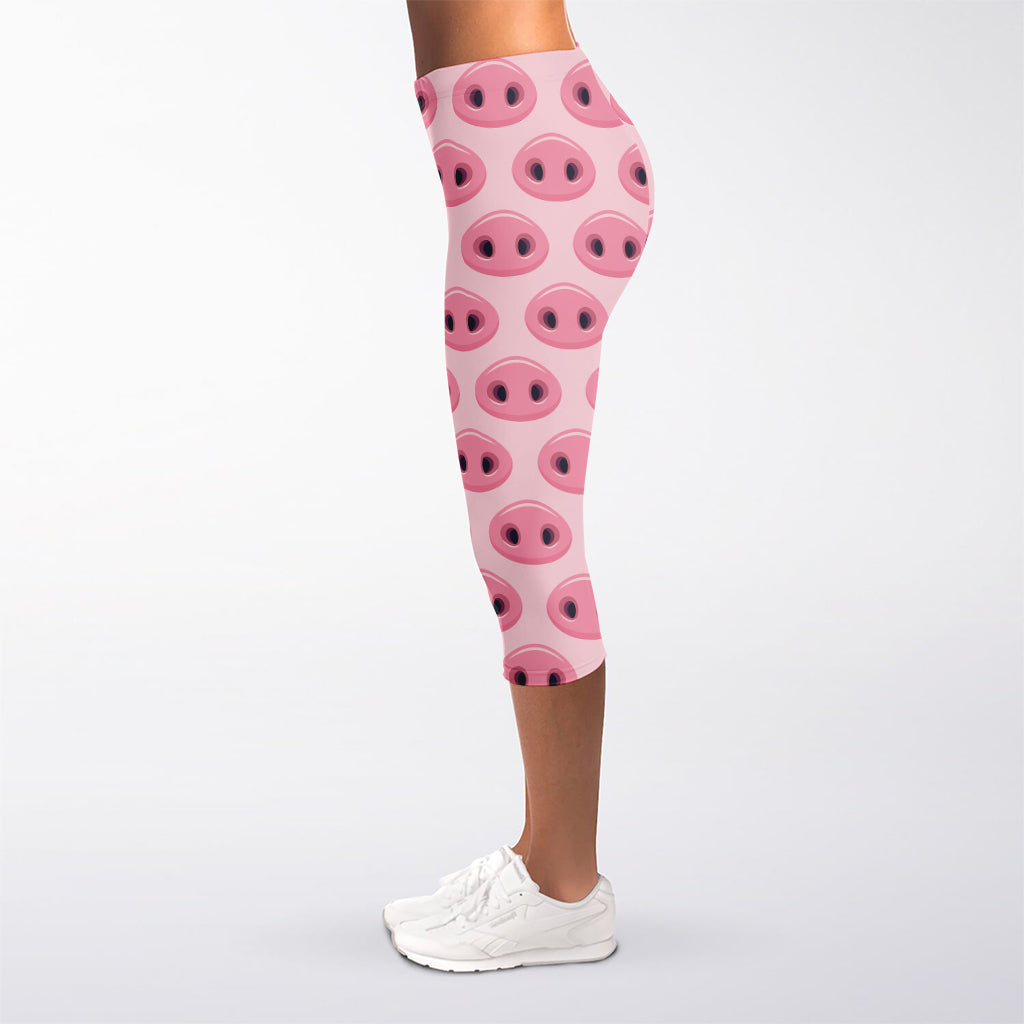 Pink Pig Nose Pattern Print Women's Capri Leggings