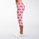 Pink Pig Nose Pattern Print Women's Capri Leggings