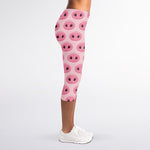 Pink Pig Nose Pattern Print Women's Capri Leggings