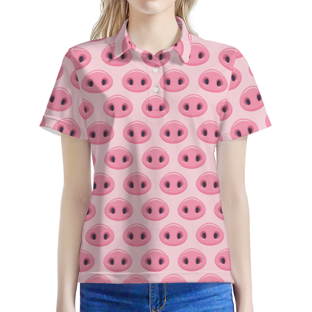 Pink Pig Nose Pattern Print Women's Polo Shirt