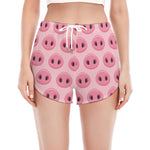 Pink Pig Nose Pattern Print Women's Split Running Shorts