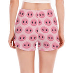 Pink Pig Nose Pattern Print Women's Split Running Shorts