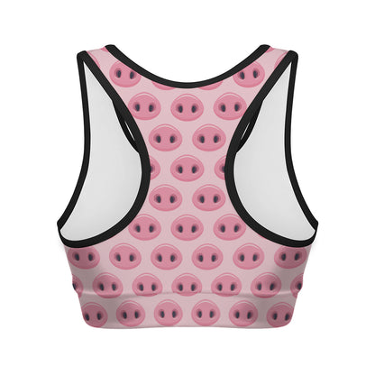 Pink Pig Nose Pattern Print Women's Sports Bra