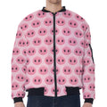 Pink Pig Nose Pattern Print Zip Sleeve Bomber Jacket