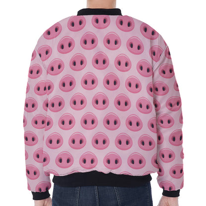 Pink Pig Nose Pattern Print Zip Sleeve Bomber Jacket