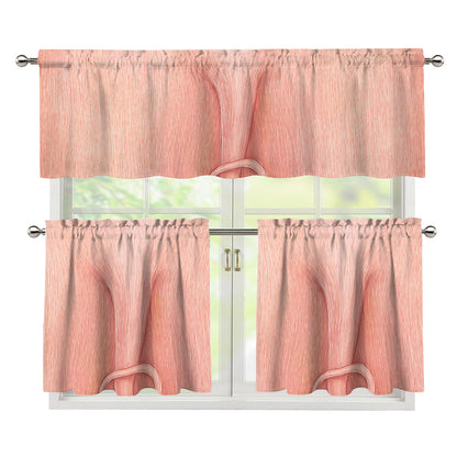 Pink Pig Tail Print 3 Piece Kitchen Curtains