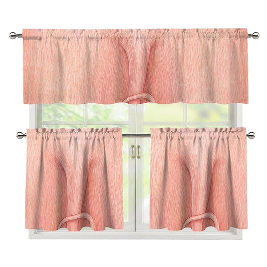Pink Pig Tail Print 3 Piece Kitchen Curtains