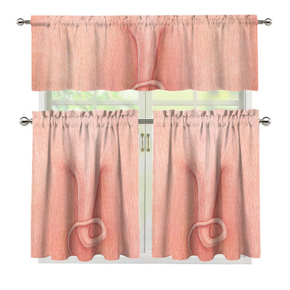 Pink Pig Tail Print 3 Piece Kitchen Curtains