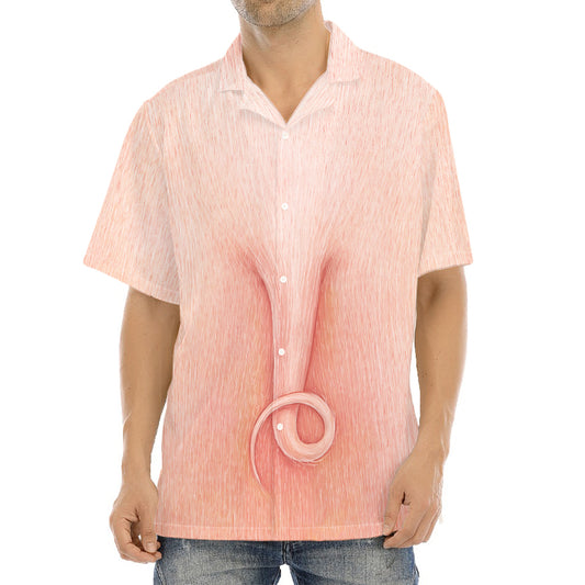 Pink Pig Tail Print Aloha Shirt