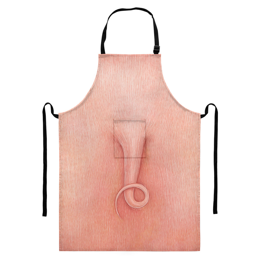 Pink Pig Tail Print Bib Apron With Pocket