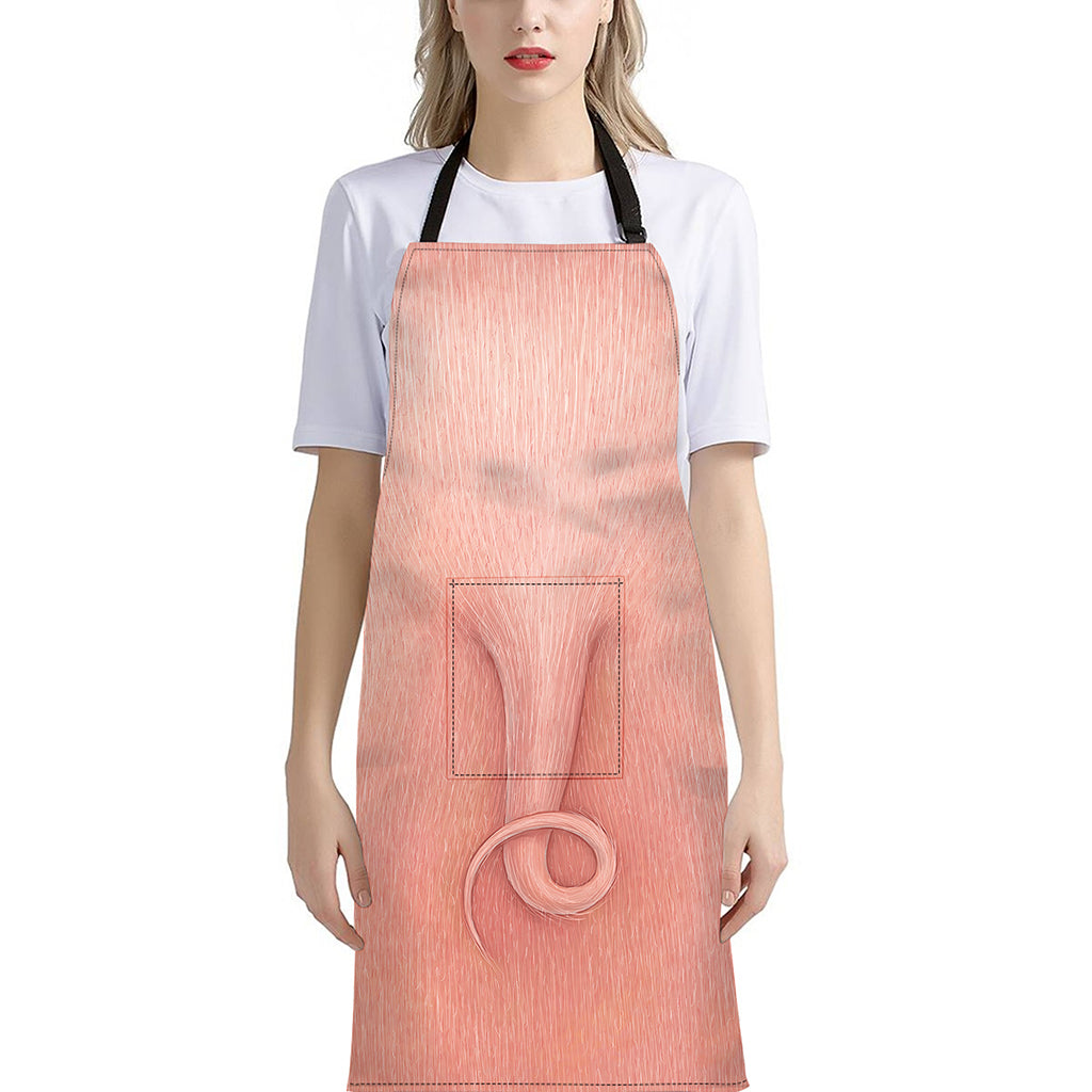 Pink Pig Tail Print Bib Apron With Pocket