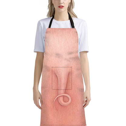 Pink Pig Tail Print Bib Apron With Pocket