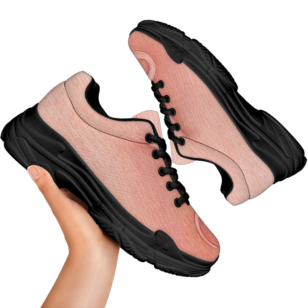 Pink Pig Tail Print Black Chunky Shoes