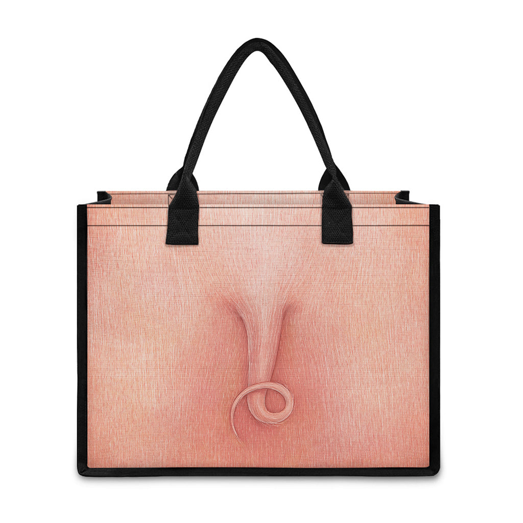 Pink Pig Tail Print Canvas Tote Bag