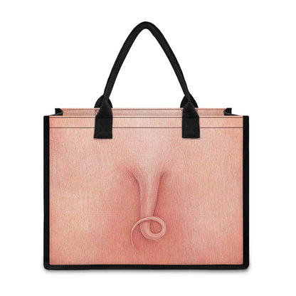 Pink Pig Tail Print Canvas Tote Bag