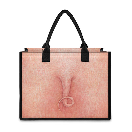 Pink Pig Tail Print Canvas Tote Bag