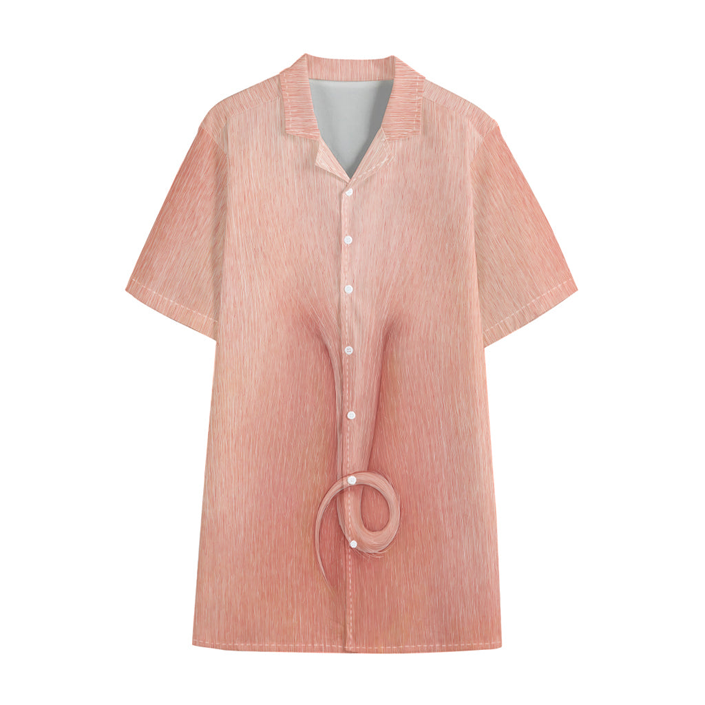 Pink Pig Tail Print Cotton Hawaiian Shirt